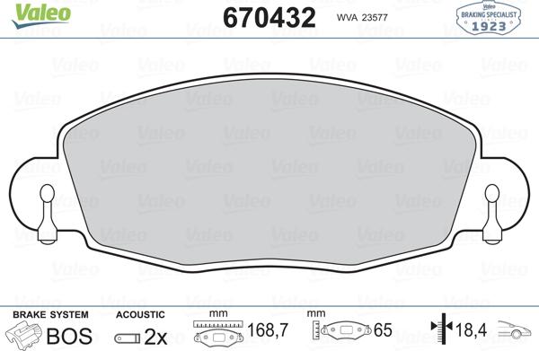 Valeo 670432 - Гальмівні колодки, дискові гальма autocars.com.ua