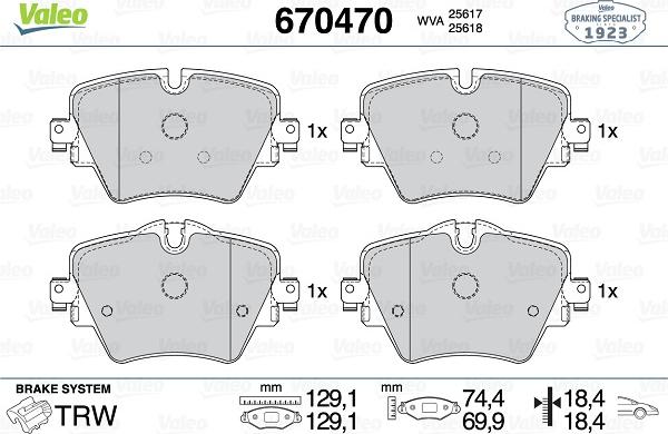 Valeo 670470 - Гальмівні колодки, дискові гальма autocars.com.ua