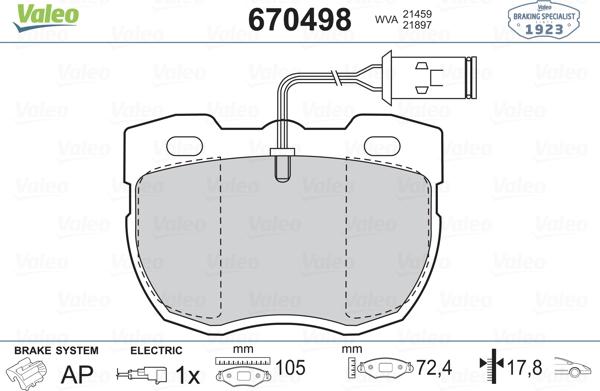 Valeo 670498 - Тормозные колодки, дисковые, комплект avtokuzovplus.com.ua