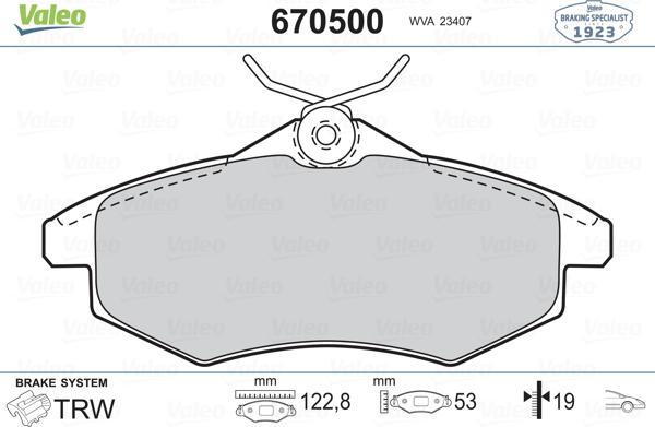 Valeo 670500 - Тормозные колодки, дисковые, комплект avtokuzovplus.com.ua