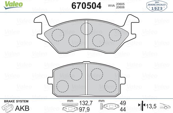 Valeo 670504 - Гальмівні колодки, дискові гальма autocars.com.ua