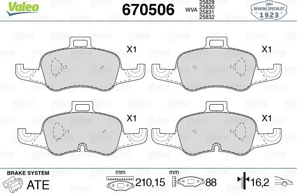 Valeo 670506 - Тормозные колодки, дисковые, комплект autodnr.net