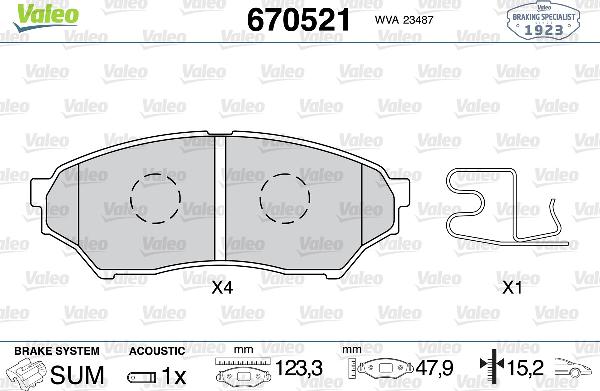 VALEO 670521 - Гальмівні колодки, дискові гальма autocars.com.ua
