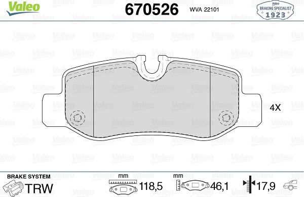 Valeo 670526 - Тормозные колодки, дисковые, комплект avtokuzovplus.com.ua