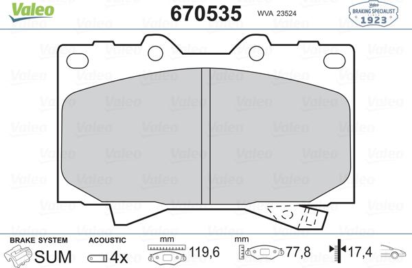 Valeo 670535 - Тормозные колодки, дисковые, комплект autodnr.net