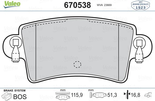 Valeo 670538 - Тормозные колодки, дисковые, комплект avtokuzovplus.com.ua