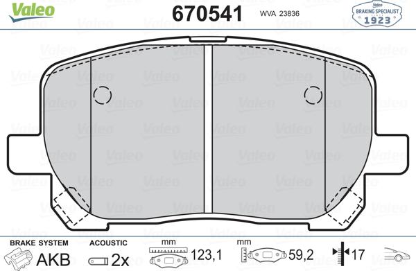 Valeo 670541 - Тормозные колодки, дисковые, комплект avtokuzovplus.com.ua