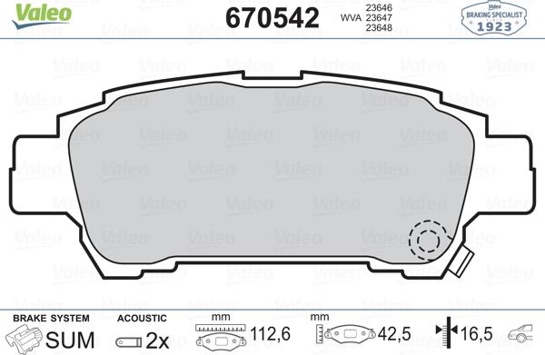 Valeo 670542 - Тормозные колодки, дисковые, комплект avtokuzovplus.com.ua