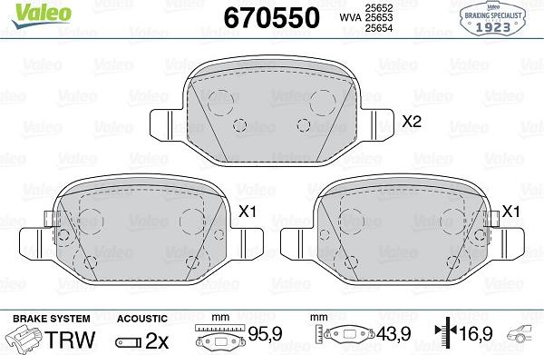 Valeo 670550 - Гальмівні колодки, дискові гальма autocars.com.ua