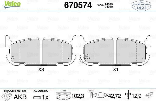 VALEO 670574 - Гальмівні колодки, дискові гальма autocars.com.ua