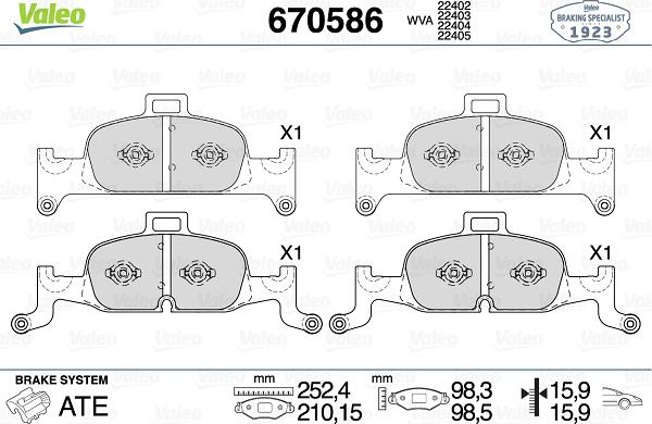 Valeo 670586 - Гальмівні колодки, дискові гальма autocars.com.ua