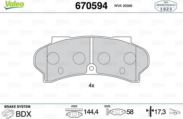 Valeo 670594 - Гальмівні колодки, дискові гальма autocars.com.ua