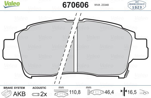 Valeo 670606 - Тормозные колодки, дисковые, комплект avtokuzovplus.com.ua