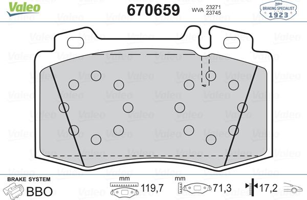 Valeo 670659 - Гальмівні колодки, дискові гальма autocars.com.ua