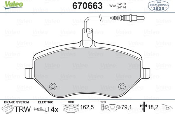 Valeo 670663 - Гальмівні колодки, дискові гальма autocars.com.ua