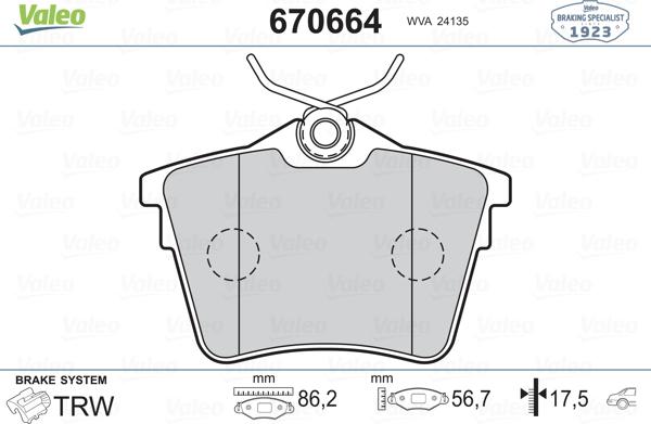 Valeo 670664 - Тормозные колодки, дисковые, комплект avtokuzovplus.com.ua