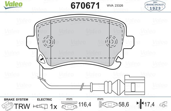 Valeo 670671 - Тормозные колодки, дисковые, комплект autodnr.net