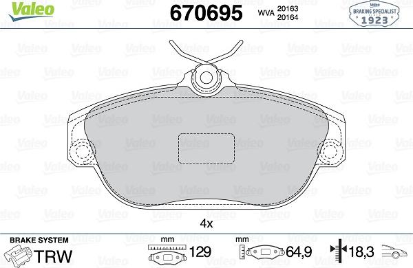 Valeo 670695 - Тормозные колодки, дисковые, комплект avtokuzovplus.com.ua