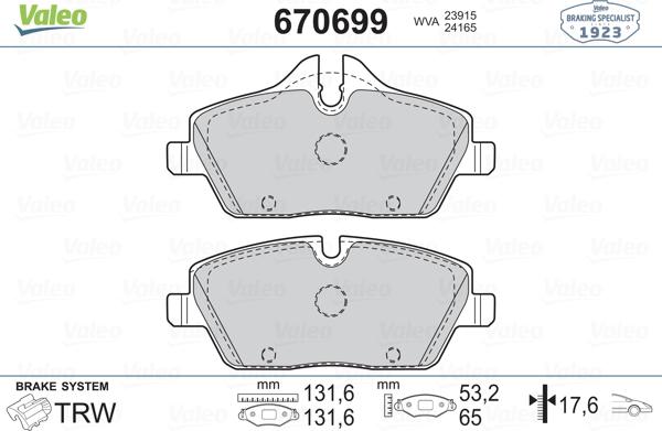 Valeo 670699 - Тормозные колодки, дисковые, комплект avtokuzovplus.com.ua