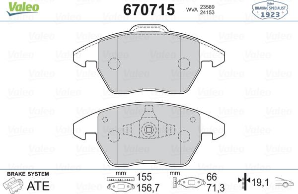 Valeo 670715 - Тормозные колодки, дисковые, комплект avtokuzovplus.com.ua