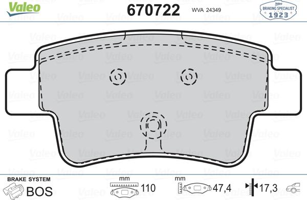 Valeo 670722 - Гальмівні колодки, дискові гальма autocars.com.ua