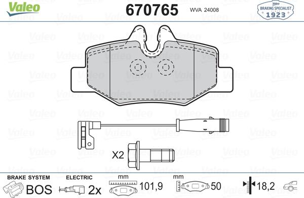 Valeo 670765 - Тормозные колодки, дисковые, комплект avtokuzovplus.com.ua