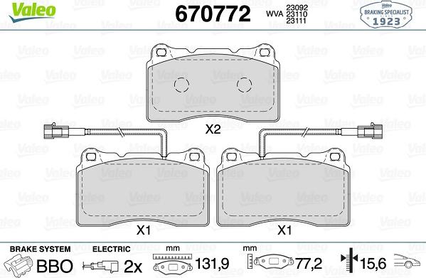 Valeo 670772 - Тормозные колодки, дисковые, комплект autodnr.net