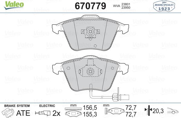 Valeo 670779 - Тормозные колодки, дисковые, комплект avtokuzovplus.com.ua