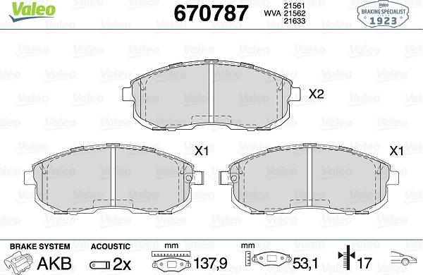 Valeo 670787 - Тормозные колодки, дисковые, комплект autodnr.net