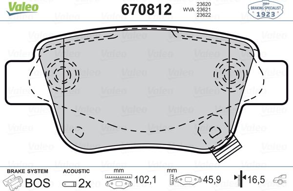 Valeo 670812 - Тормозные колодки, дисковые, комплект avtokuzovplus.com.ua