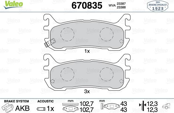 Valeo 670835 - Гальмівні колодки, дискові гальма autocars.com.ua