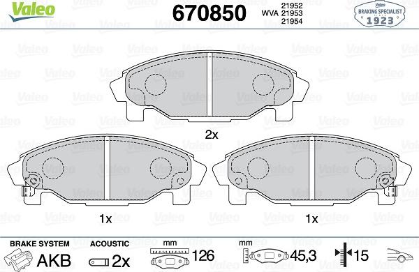 Valeo 670850 - Тормозные колодки, дисковые, комплект autodnr.net