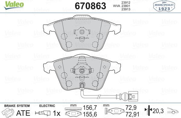 Valeo 670863 - Тормозные колодки, дисковые, комплект avtokuzovplus.com.ua