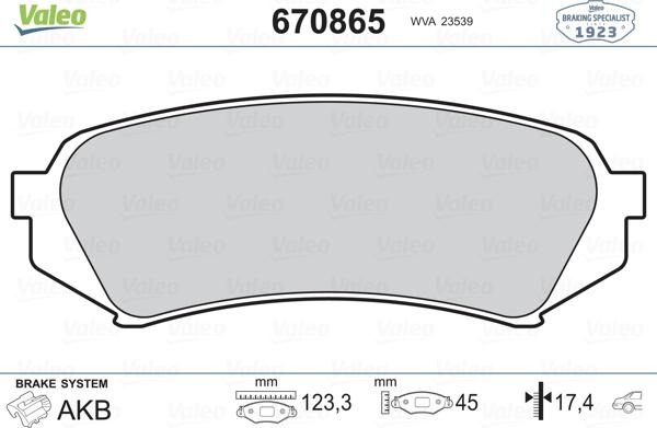 Valeo 670865 - Гальмівні колодки, дискові гальма autocars.com.ua