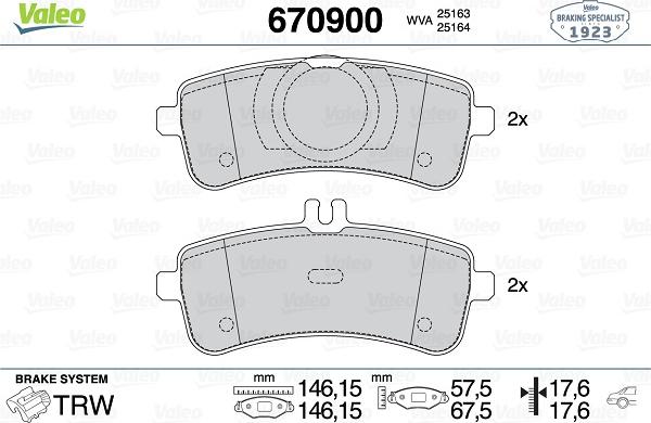 Valeo 670900 - Гальмівні колодки, дискові гальма autocars.com.ua