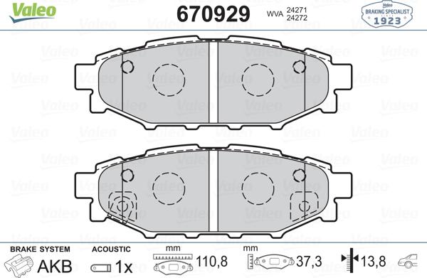 Valeo 670929 - Тормозные колодки, дисковые, комплект avtokuzovplus.com.ua