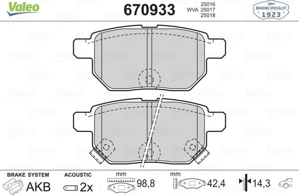 Valeo 670933 - Тормозные колодки, дисковые, комплект autodnr.net