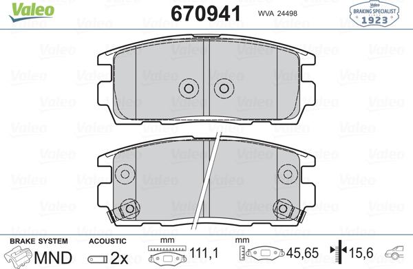 Valeo 670941 - Гальмівні колодки, дискові гальма autocars.com.ua