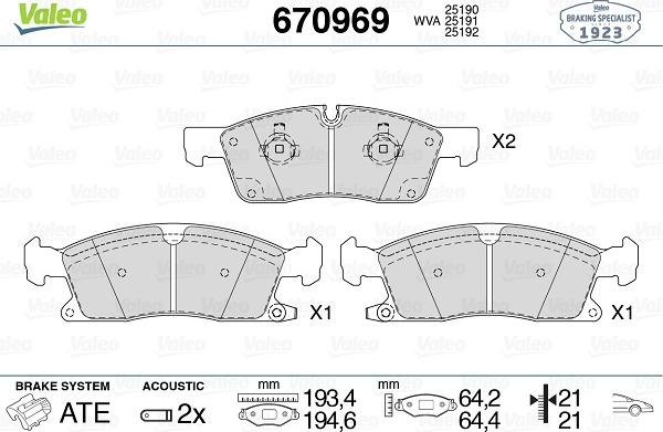 Valeo 670969 - Тормозные колодки, дисковые, комплект avtokuzovplus.com.ua