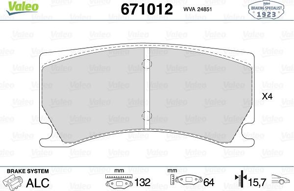 Valeo 671012 - Тормозные колодки, дисковые, комплект autodnr.net