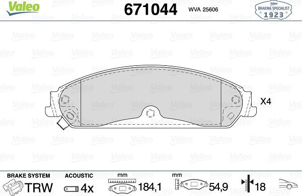 Valeo 671044 - Тормозные колодки, дисковые, комплект autodnr.net