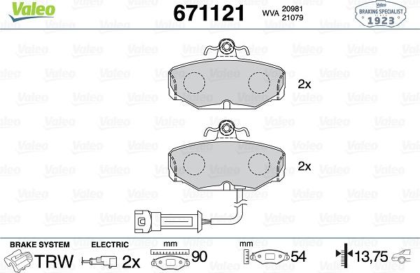 Valeo 671121 - Тормозные колодки, дисковые, комплект avtokuzovplus.com.ua