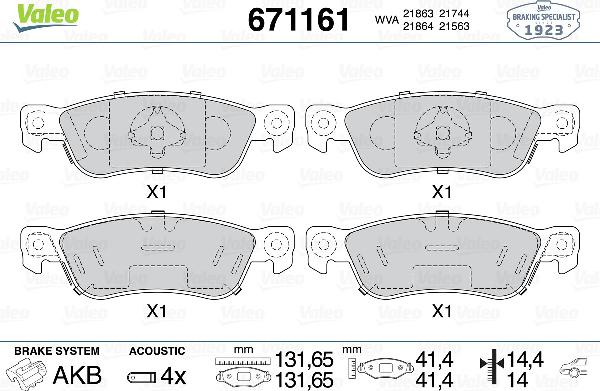 VALEO 671161 - Гальмівні колодки, дискові гальма autocars.com.ua
