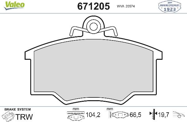 VALEO 671205 - Гальмівні колодки, дискові гальма autocars.com.ua