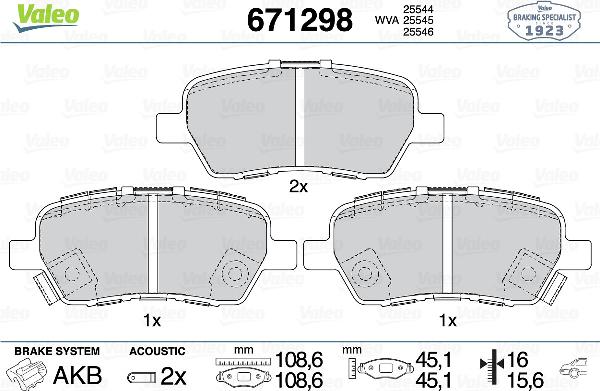 VALEO 671298 - Гальмівні колодки, дискові гальма autocars.com.ua