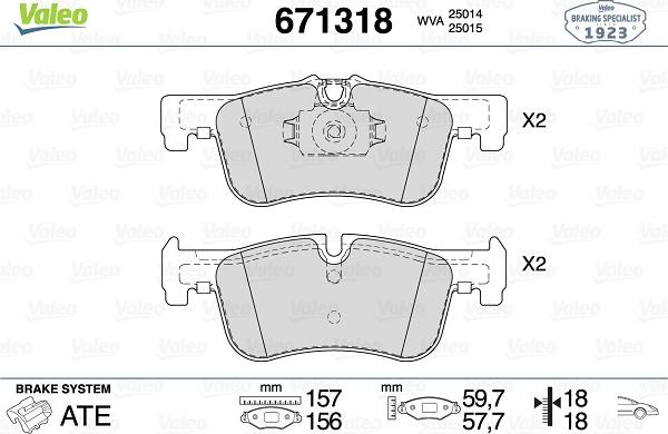 Valeo 671318 - Тормозные колодки, дисковые, комплект avtokuzovplus.com.ua