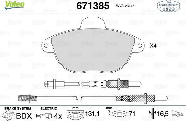 Valeo 671385 - Тормозные колодки, дисковые, комплект avtokuzovplus.com.ua