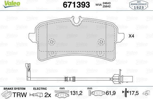 Valeo 671393 - Гальмівні колодки, дискові гальма autocars.com.ua