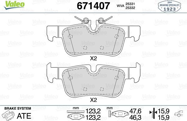 Valeo 671407 - Тормозные колодки, дисковые, комплект avtokuzovplus.com.ua