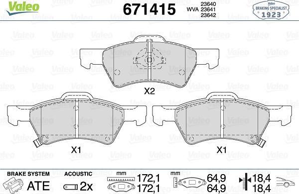 Valeo 671415 - Тормозные колодки, дисковые, комплект avtokuzovplus.com.ua